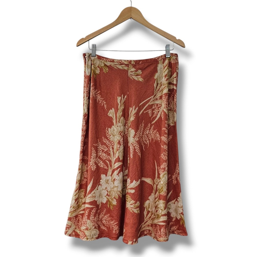 Vtg Liz Claiborne Linen Midi Skirt 16 Burnt Orange Cream Floral Earthy Boho Fall